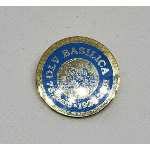 OLV Basilica 75 Years 1926-2001 Gold Blue Colored Lapel Hat Brooch Pin - Picture 3 of 10